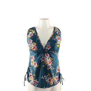 Summer Beach Swimwear Top Size XL(16-18) Floral Spaghetti Side Ruched W/ Padding